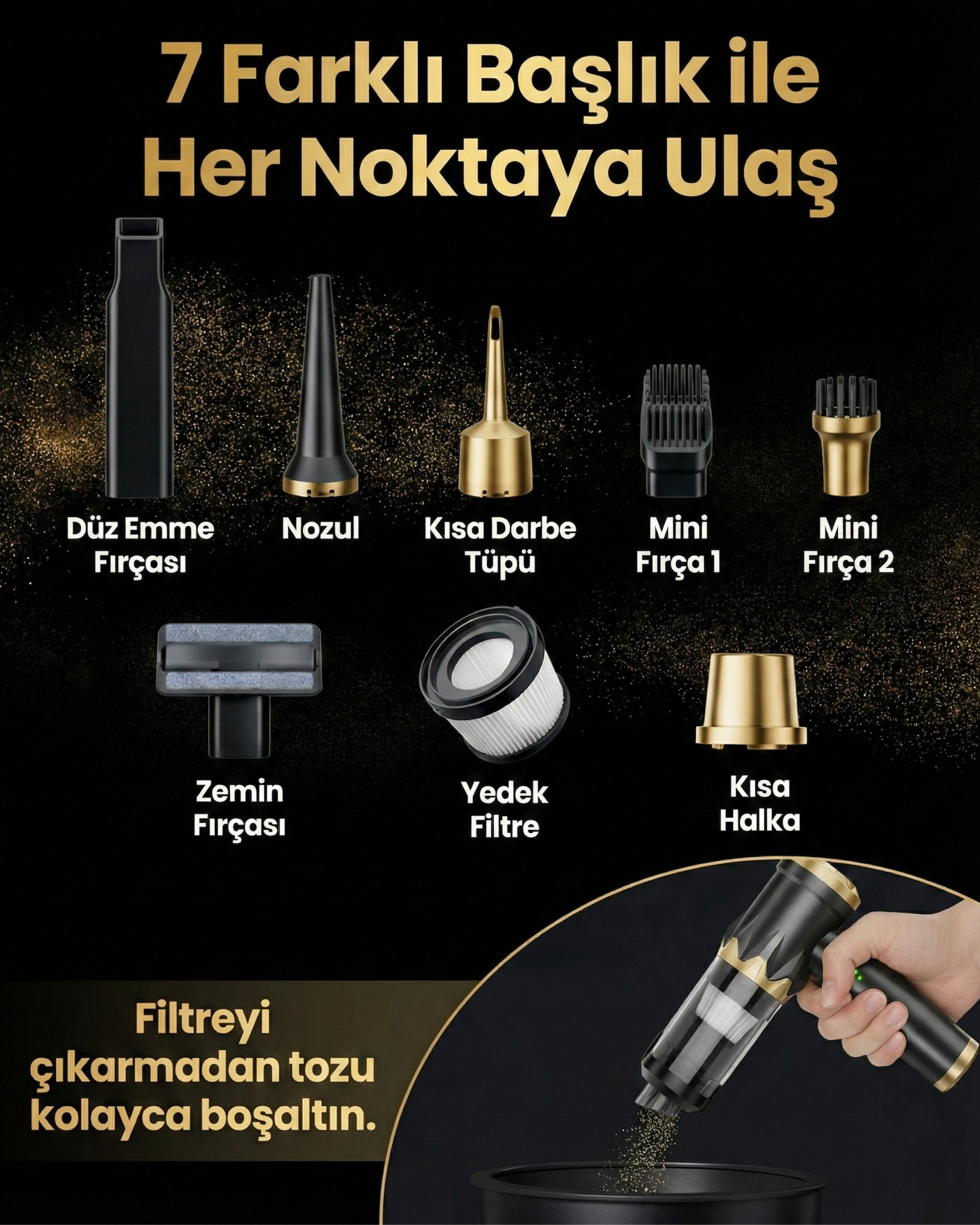 Vacuu 20000Pa Ultra Güçlü Vakumlu Kablosuz Üflemeli Araç Süpürgesi