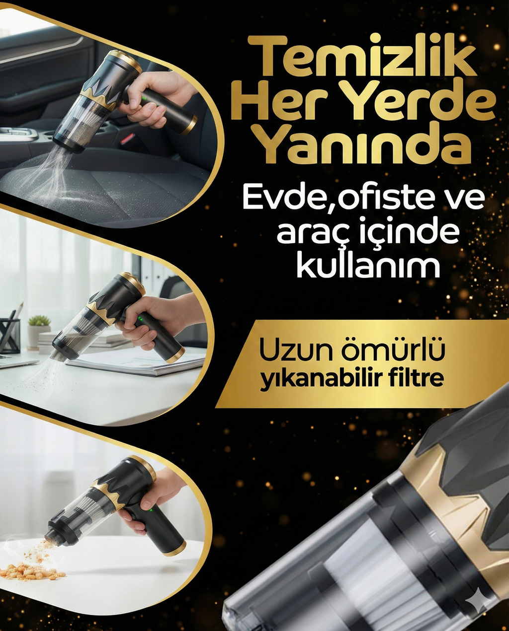 Vacuu 20000Pa Ultra Güçlü Vakumlu Kablosuz Üflemeli Araç Süpürgesi